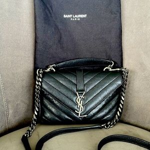 Saint Laurent Classic Monogram College Chain Wallet Matelasse Chevron Leather